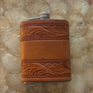 Brown Leather Engraved Flask